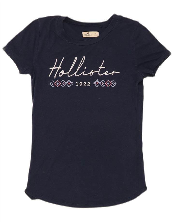 HOLLISTER T-shirt graphique pour femme UK 6 XS Bleu marine Coton