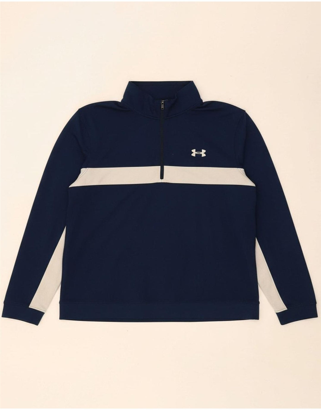 UNDER ARMOUR Mens Pullover Tracksuit Top Medium Navy Blue Colourblock