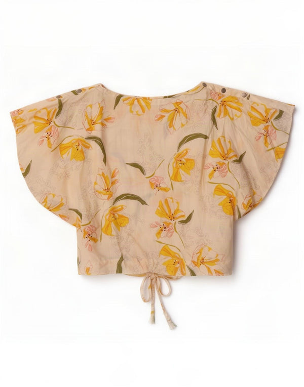 Zara Womens Crop Blouse Top UK 12 Moyen Blanc Floral Lyocell