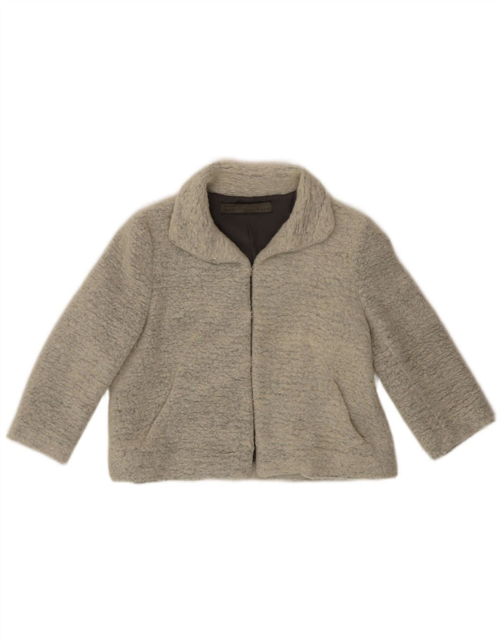 ZARA Womens Crop 3/4 Sleeve Fleece Jacket UK 16 Large White Polyester