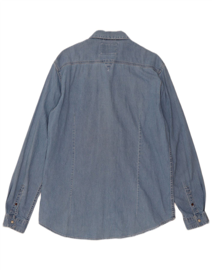 Guess Chemise en Jean Coupe Slim Homme Bleu Moyen Coton