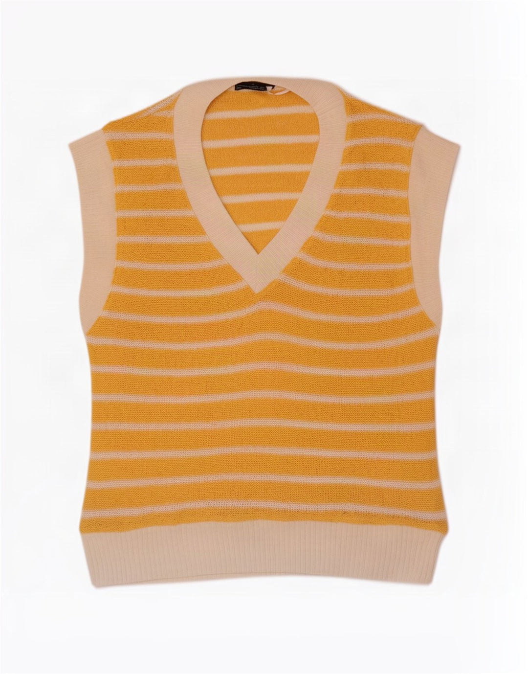 Zara Femme Débardeur UK 14 Medium Jaune Rayé Polyester