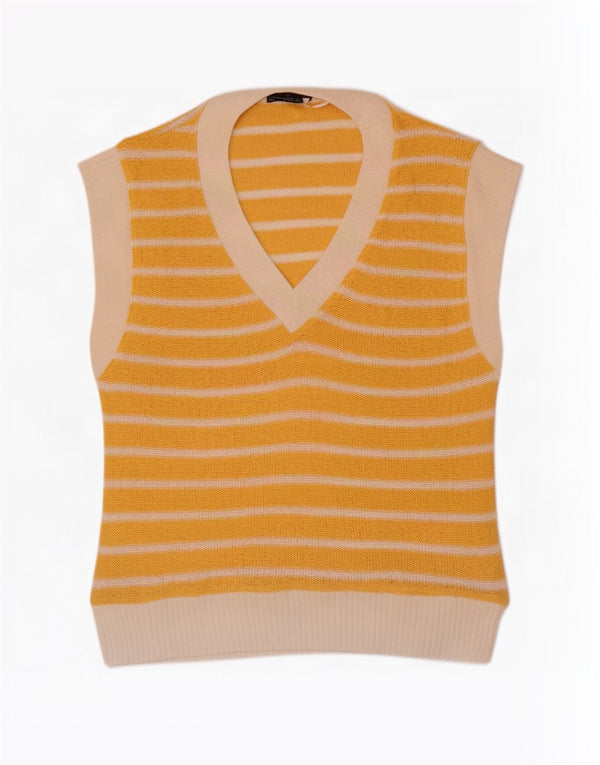 Zara Femme Débardeur UK 14 Medium Jaune Rayé Polyester