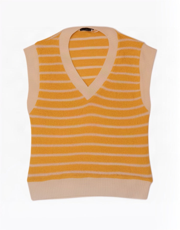 Zara Femme Débardeur UK 14 Medium Jaune Rayé Polyester
