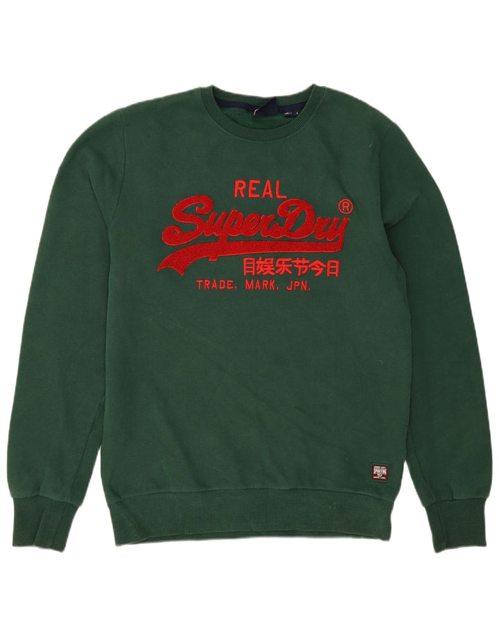 Superdry Homme Graphic Sweatshirt Jumper Large Vert Coton
