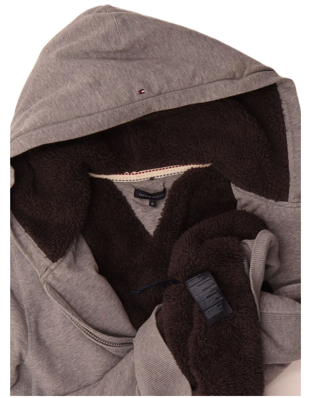 Tommy Hilfiger Pull à capuche zippé Sherpa garçon 15-16 ans Gris Coton