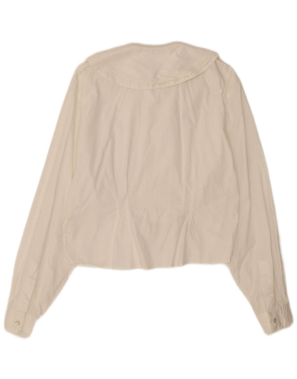 vintage Femme Chemise à manches longues Blouse UK 12 Coton Blanc Moyen