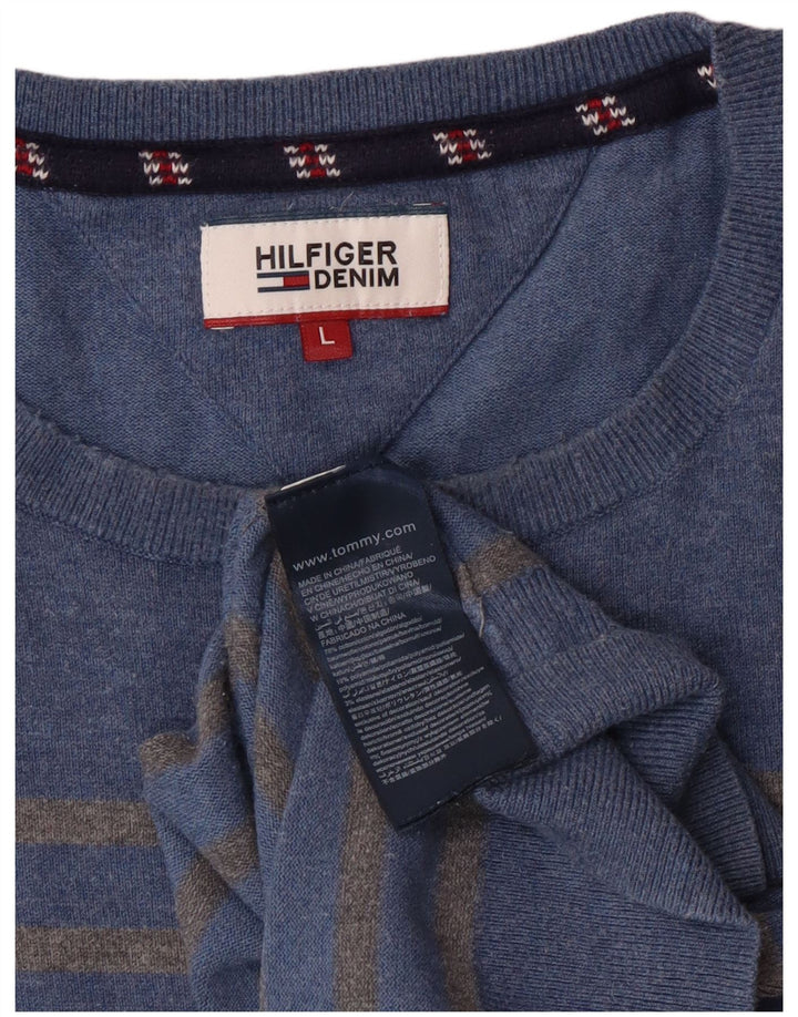 Tommy Hilfiger Pull à col rond pour homme en coton rayé bleu grand