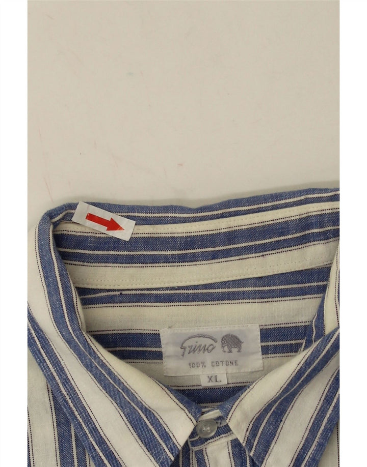 Chemise Homme Vintage XL Coton Rayé Bleu