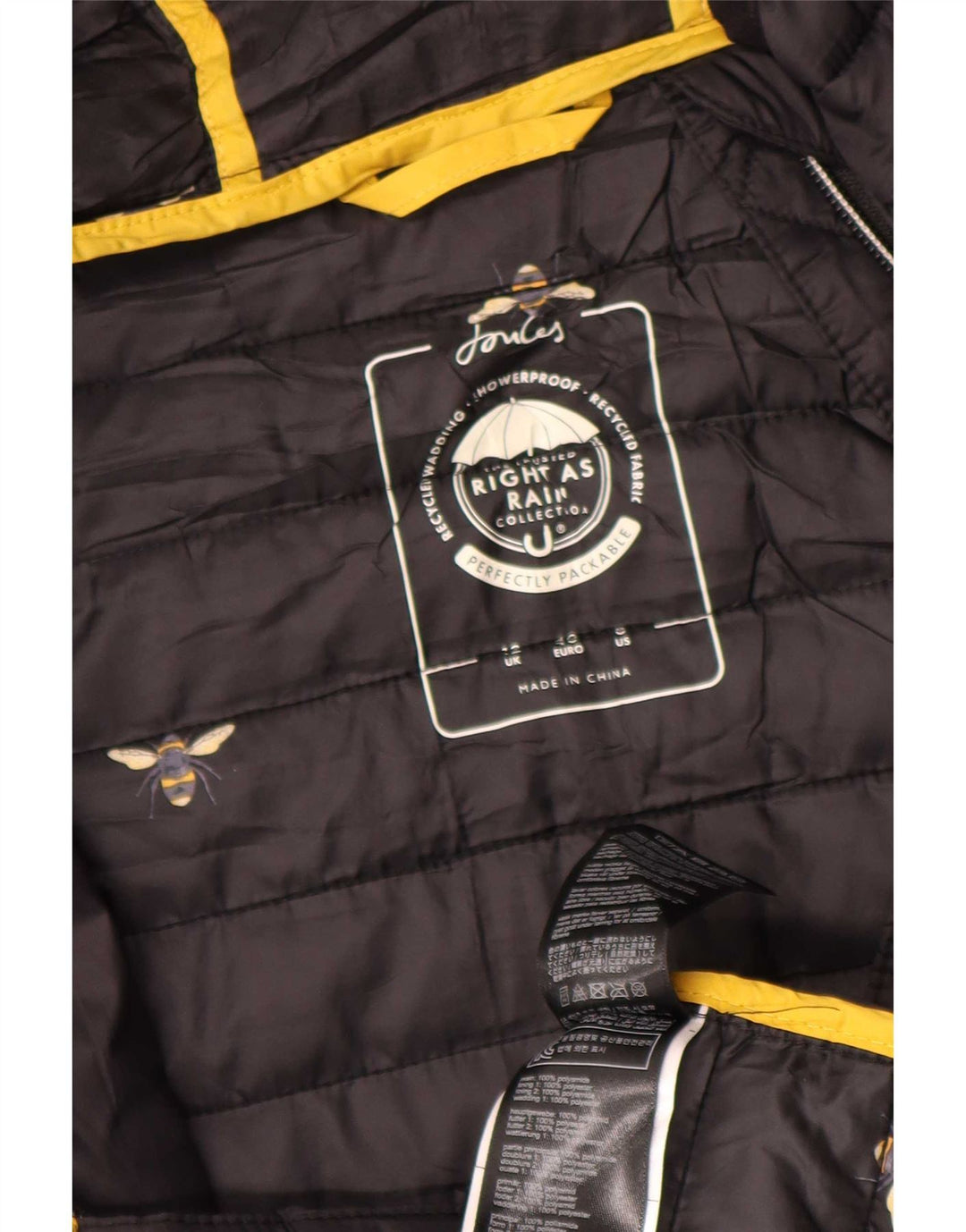 Joules Manteau rembourré à capuche pour homme UK 12 Medium Noir Polyamide