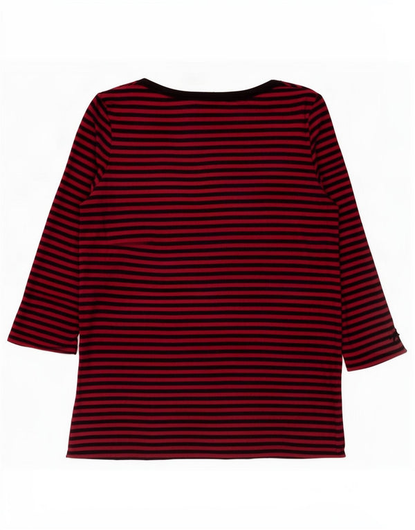 Benetton Haut Femme Manches 3/4 UK 12 Coton Rayé Rouge Moyen