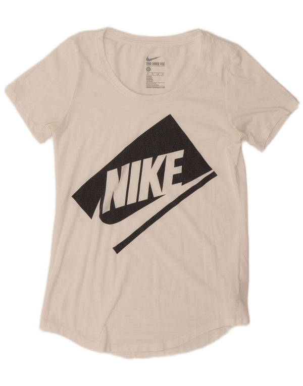 Nike T-shirt graphique surdimensionné pour femme UK 6 XS Blanc Polyester