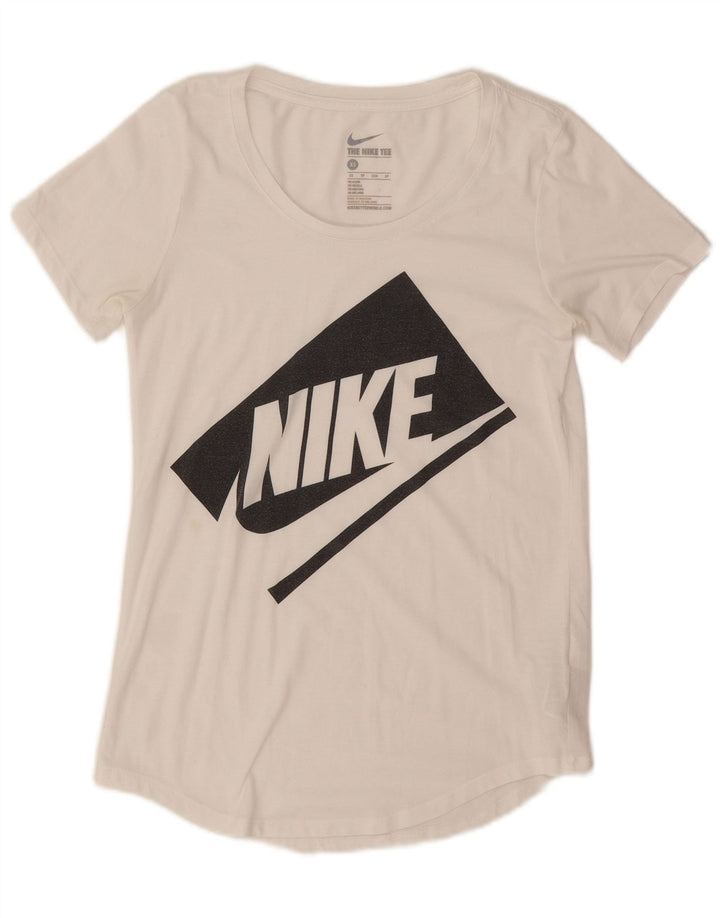 Nike T-shirt graphique surdimensionné pour femme UK 6 XS Blanc Polyester