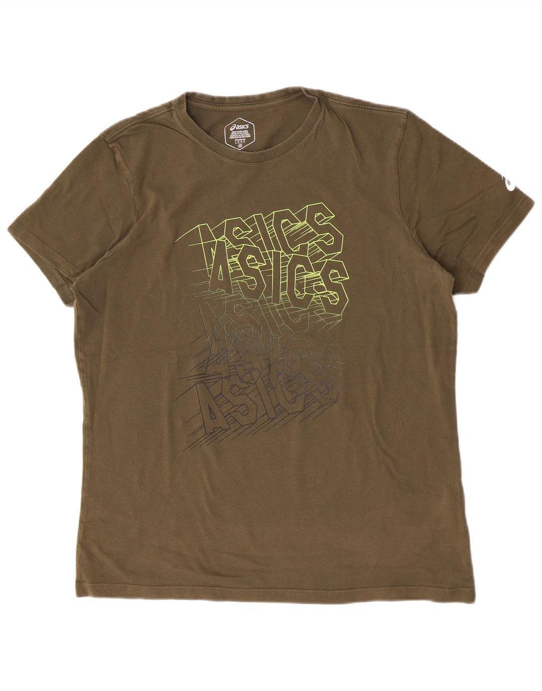 Asics T-shirt graphique pour hommes, grand, kaki, coton