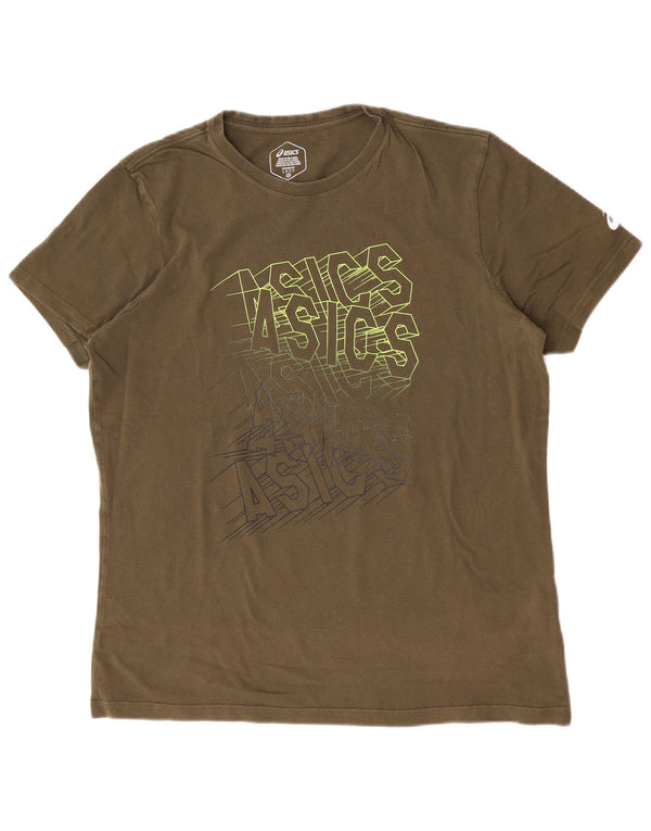 Asics T-shirt graphique pour hommes, grand, kaki, coton