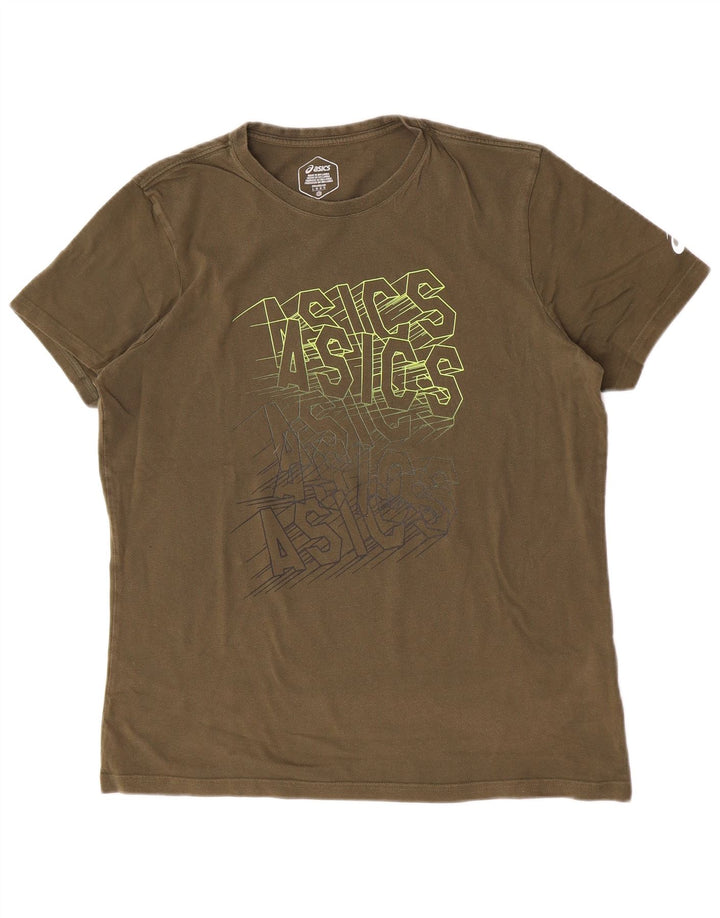 Asics T-shirt graphique pour hommes, grand, kaki, coton
