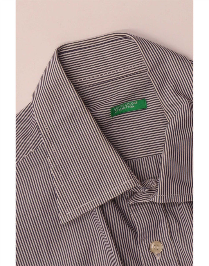 Benetton Chemise Homme Bleu Marine Moyen Rayure Fine