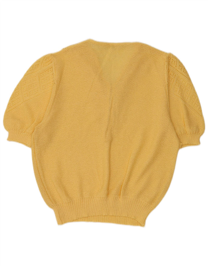 VINTAGE Pull à manches courtes et col en V pour femme UK 16 Grand Jaune