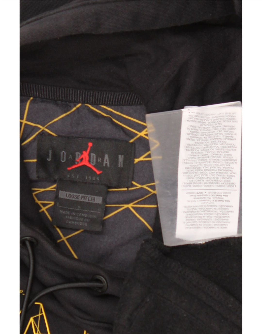 JORDAN Pull à capuche coupe ample Paris Graphic pour hommes, grand noir géométrique