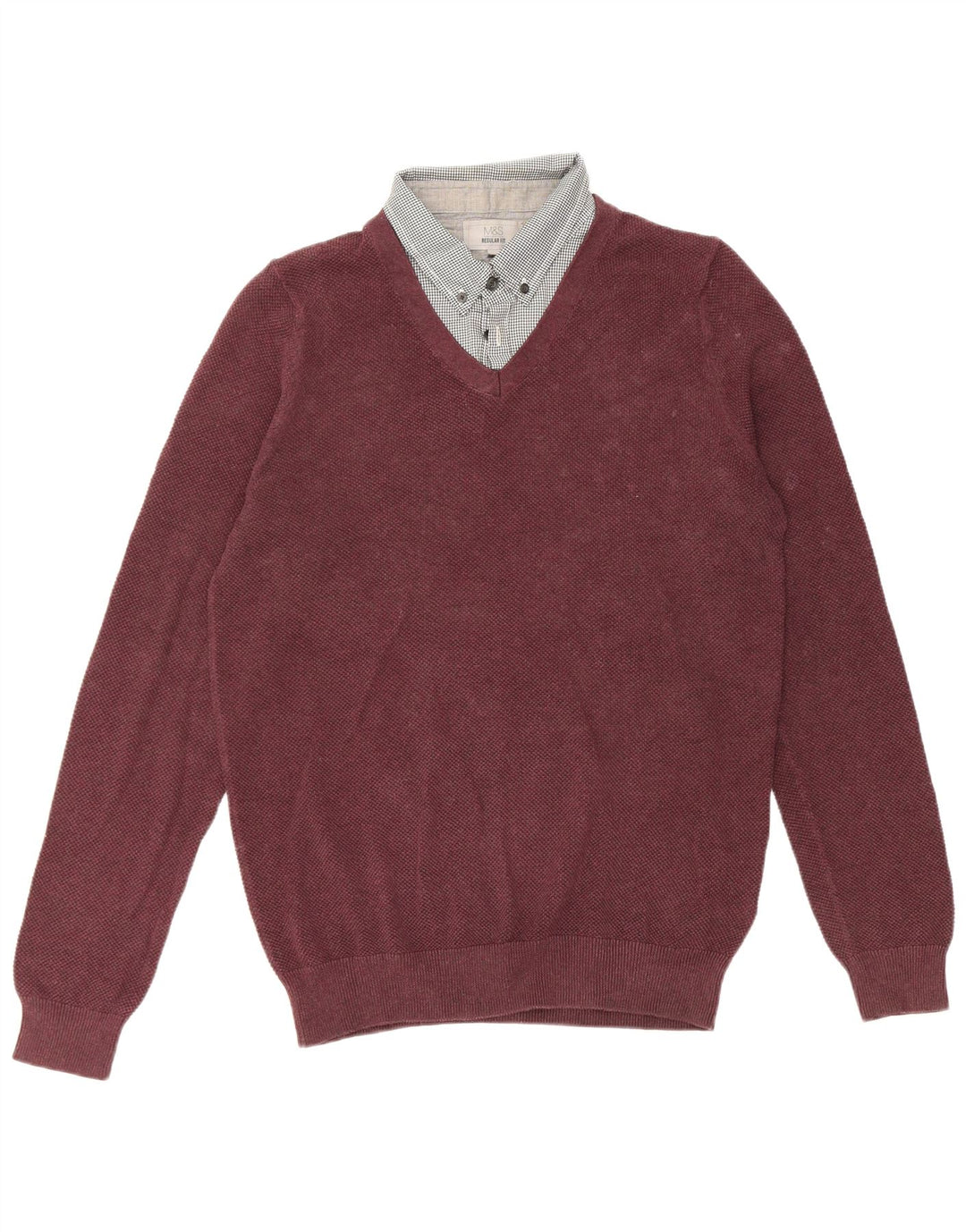 Marks & Spencer Pull à col polo coupe classique pour homme, petit, bordeaux