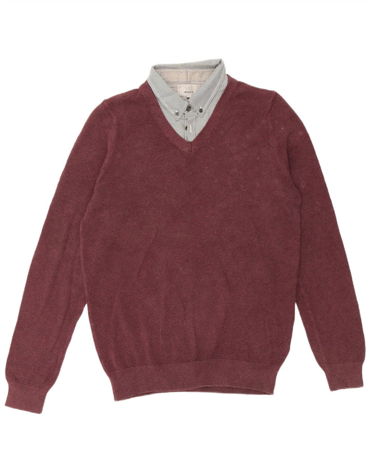 Marks & Spencer Pull à col polo coupe classique pour homme, petit, bordeaux