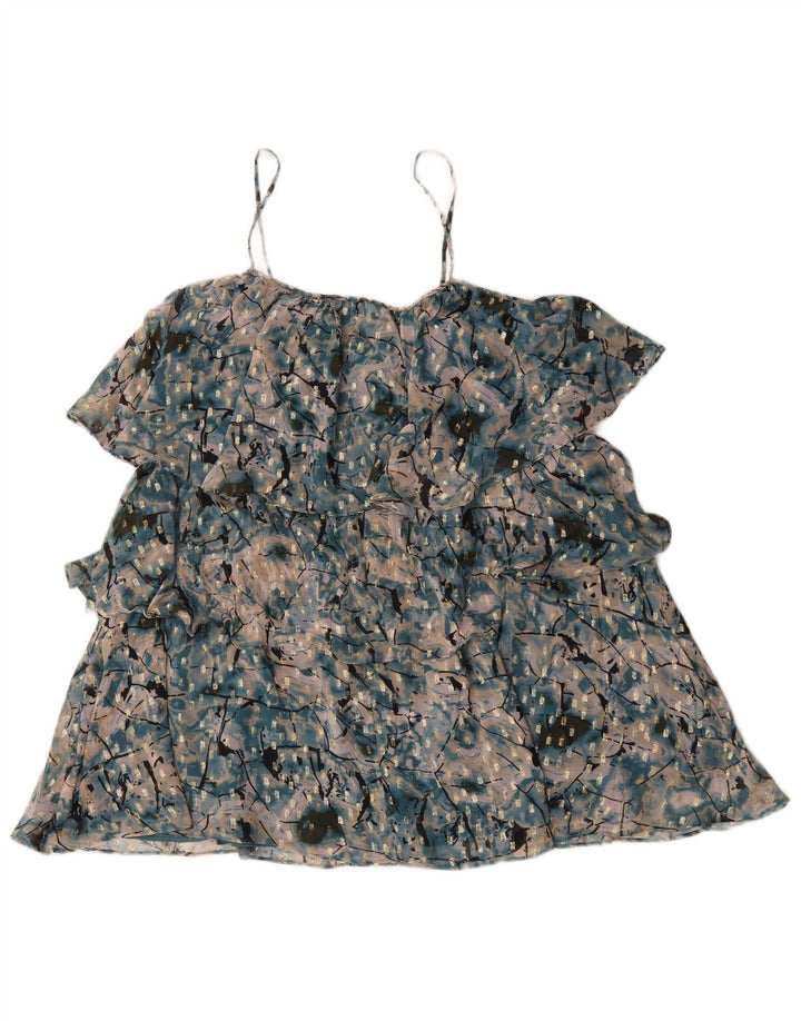 Zara Robe à volants à motif abstrait pour femme UK 16 Large Vert Polyester
