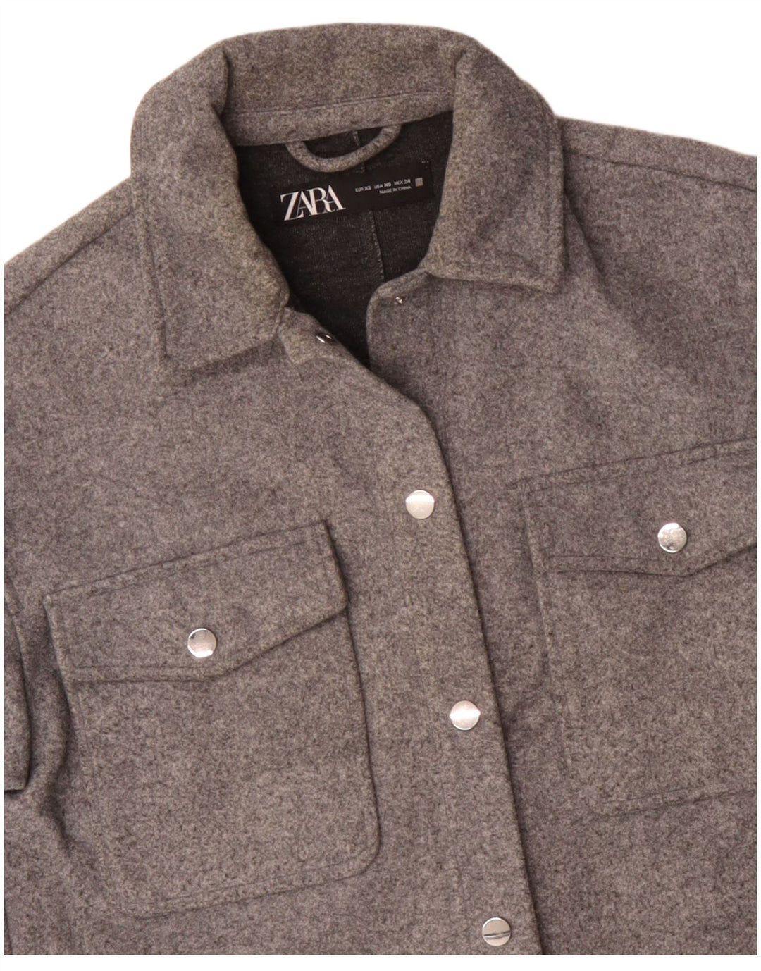 Zara Veste bomber surdimensionnée pour femme UK 6 XS Gris Polyester