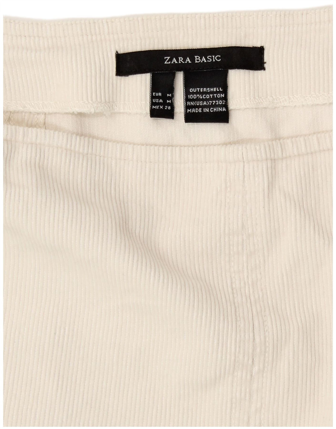 Zara Femme Jupe En Velours Côtelé Moyen W28 Coton Blanc