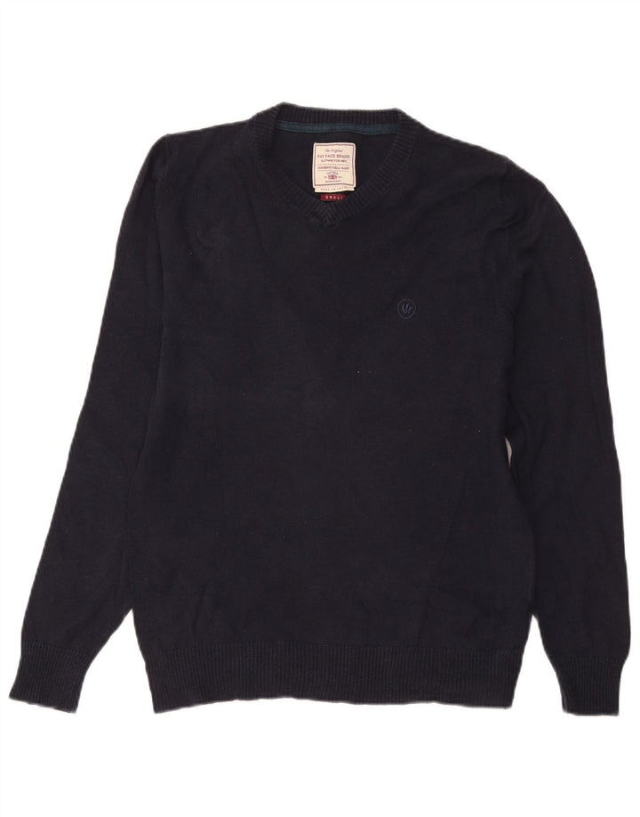 Fat Face Pull col V pour homme en coton bleu marine Taille S