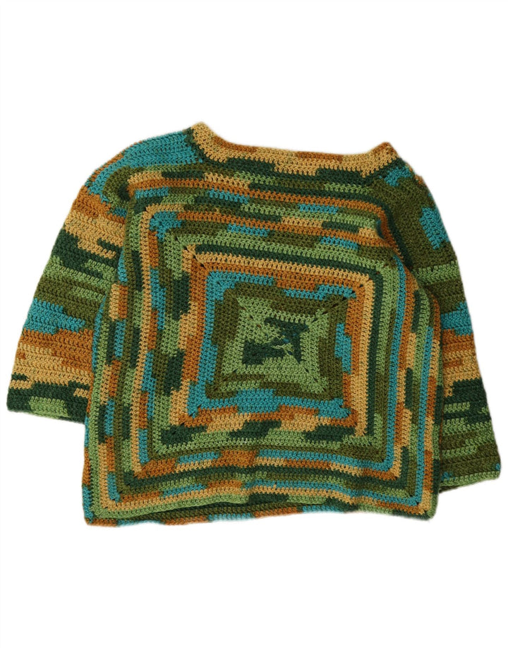 vintage Womens Boat Neck Jumper Sweater UK 14 Moyen Multicolore
