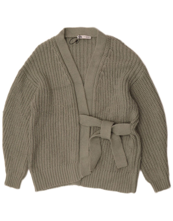 Zara Cardigan surdimensionné à nouer sur le devant pour femme UK 10 Petit acrylique vert