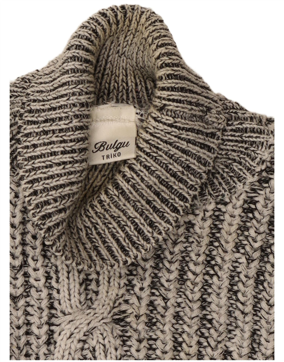 vintage Womens Roll Neck Jumper Pull UK 16 Grand Gris Rayé