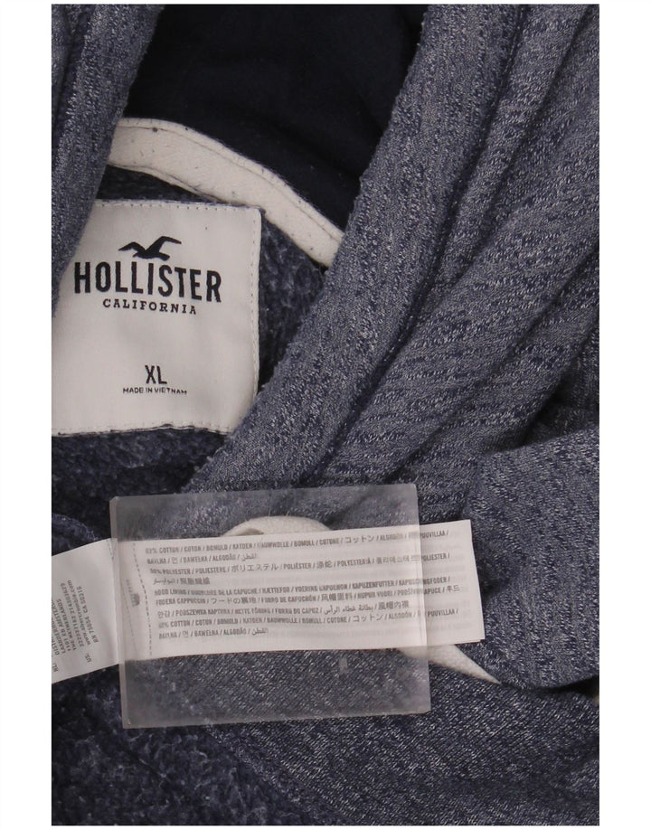 HOLLISTER Pull à capuche graphique XL en coton moucheté bleu pour homme