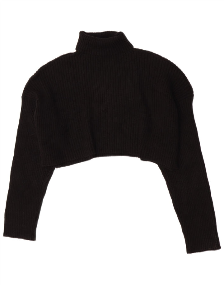 Zara Pull court surdimensionné à col roulé pour femme UK 16 Large Noir