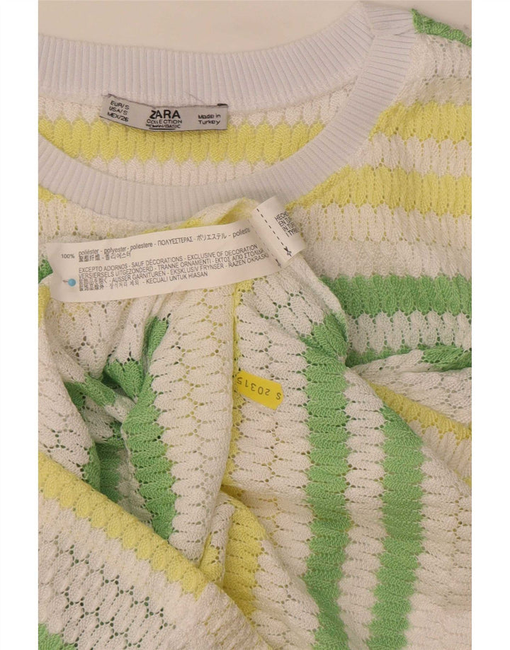 Zara Womens Knit Blouse Top UK 10 Petit Polyester Rayé Multicolore