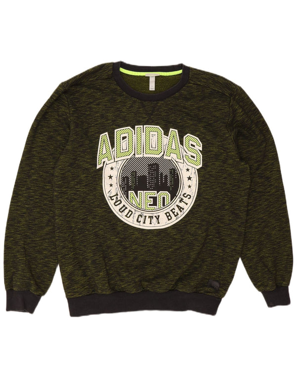 Adidas Mens Neo Graphic Sweatshirt Jumper Large Green Flecked