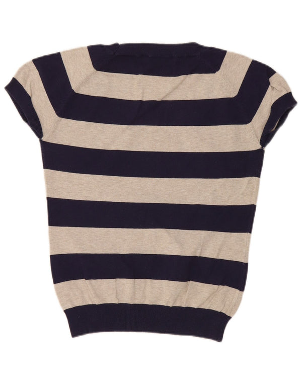 Zara Pull court à col bateau pour femme UK 14 Large Bleu marine rayé
