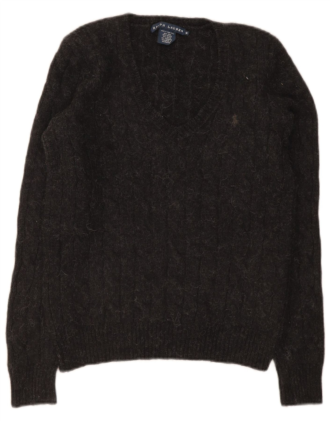 Ralph Lauren Pull col en V pour femme UK 12 Laine gris moyen