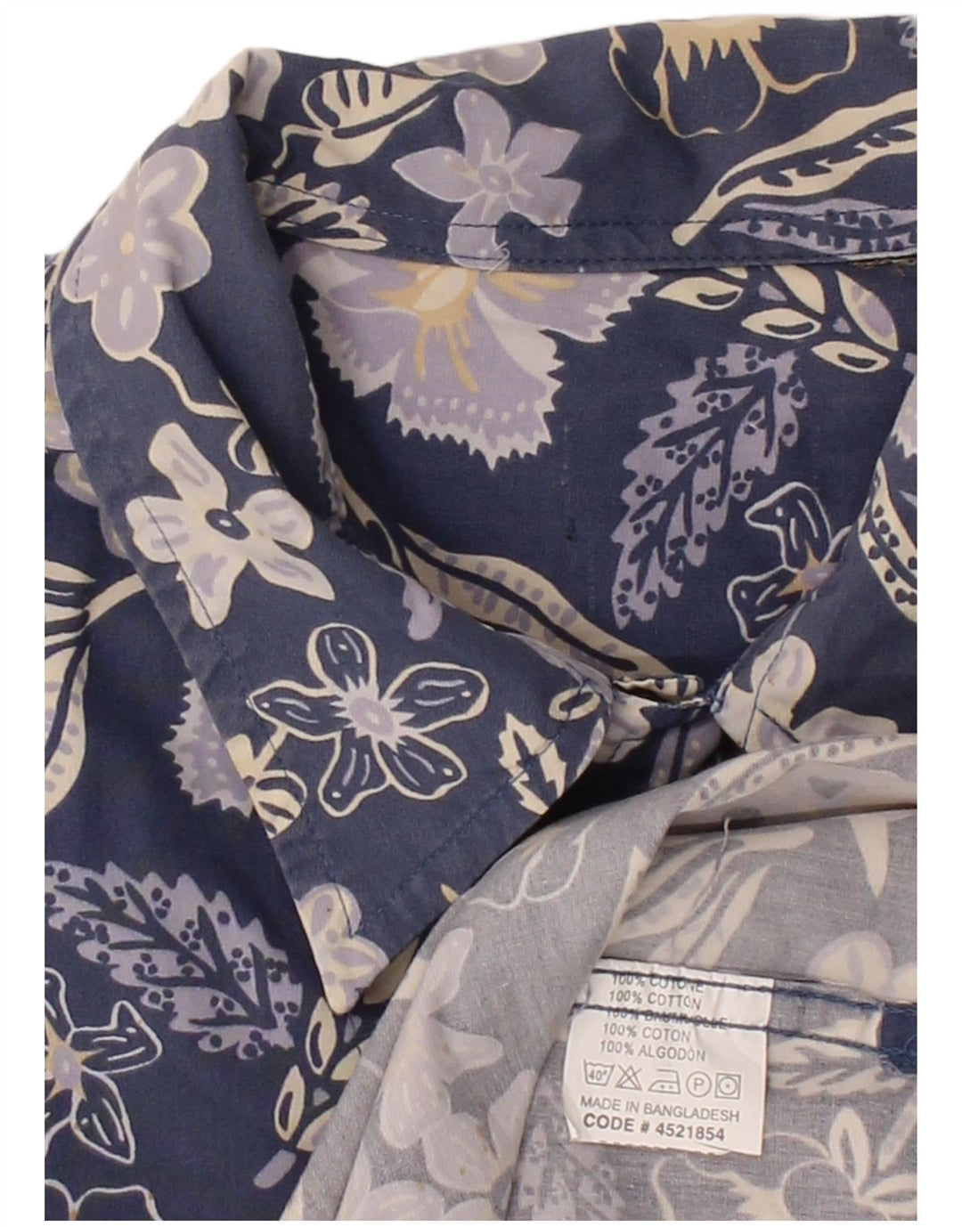 VINTAGE Mens Short Sleeve Shirt Medium Navy Blue Floral Cotton