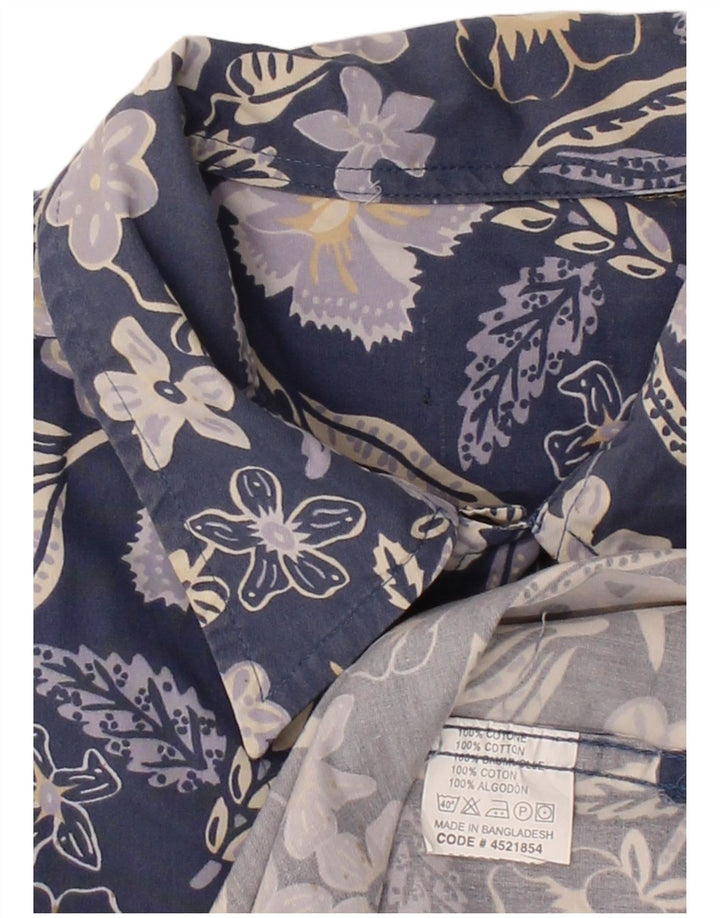 VINTAGE Mens Short Sleeve Shirt Medium Navy Blue Floral Cotton