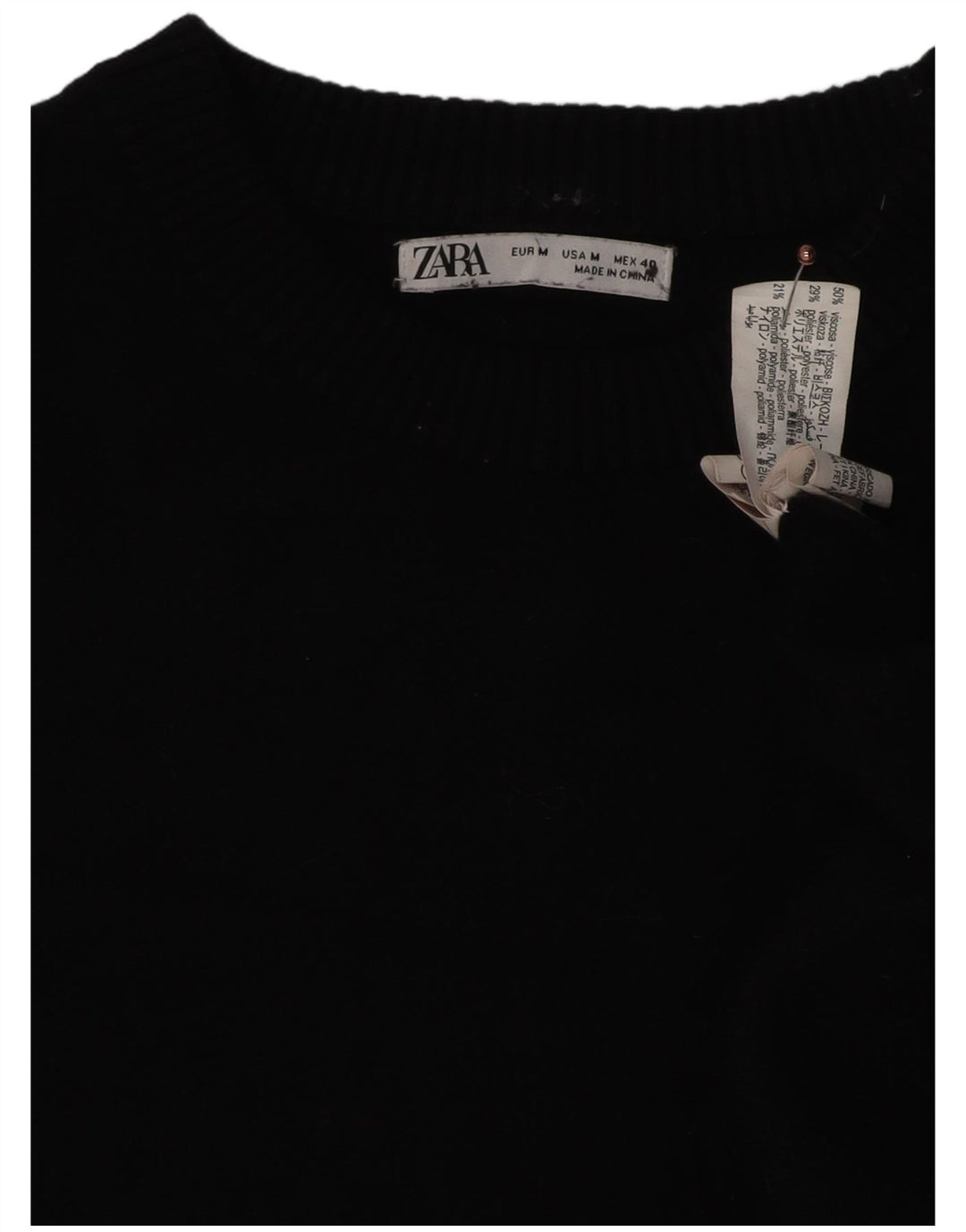 Zara Pull ras du cou pour femme UK 14 Medium Noir Viscose