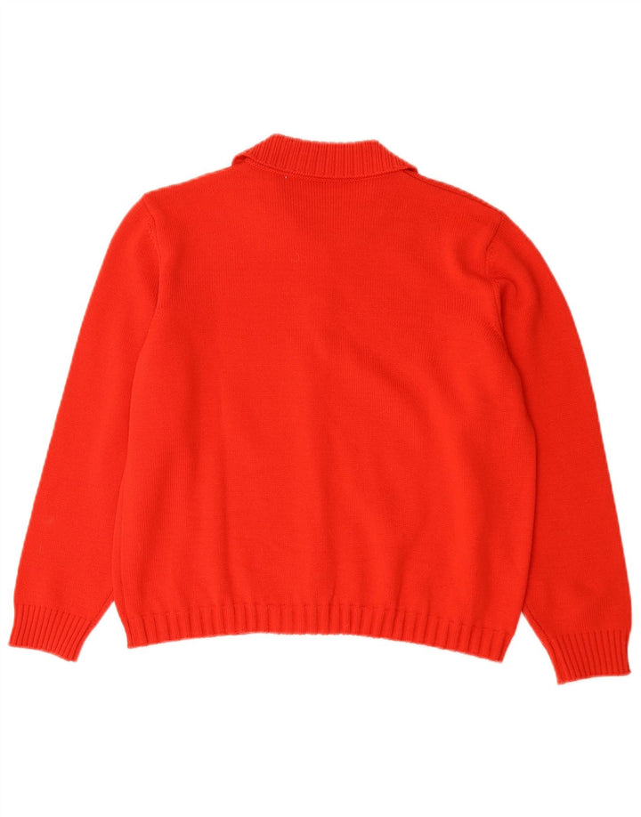 vintage Femme Cardigan Pull UK 14 Laine Mérinos Rouge Moyen