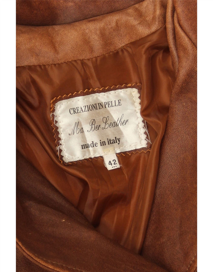 Manteau en cuir double boutonnage vintage pour femme IT 42 Cuir marron moyen