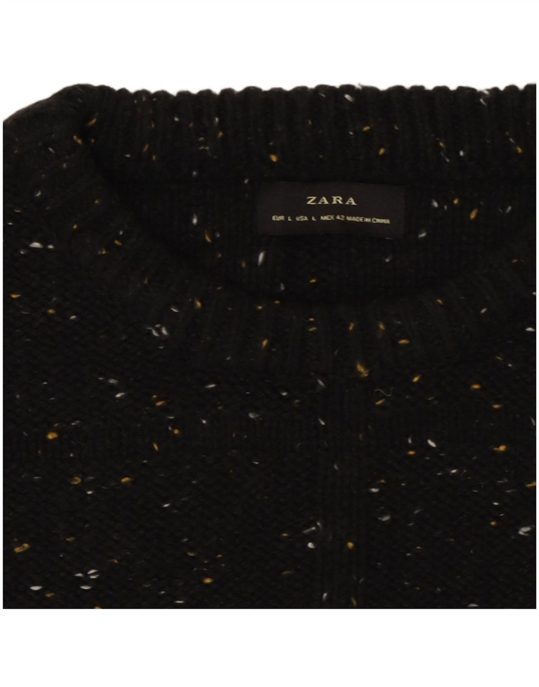 Zara Pull à col rond pour homme en coton moucheté noir Large