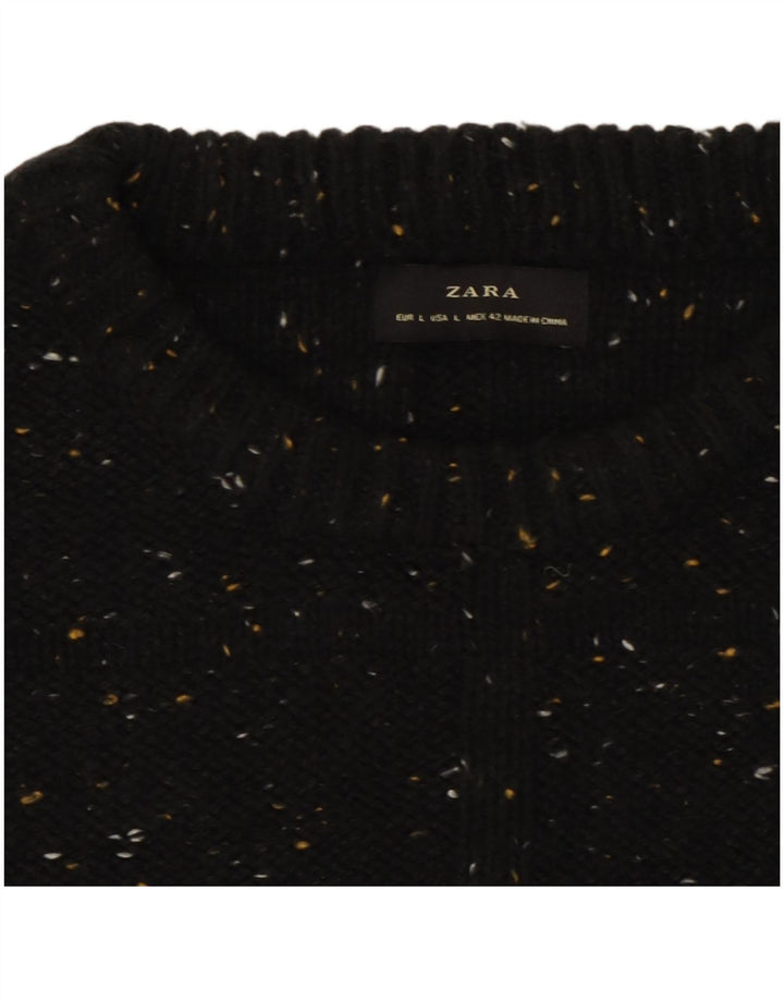 Zara Pull à col rond pour homme en coton moucheté noir Large