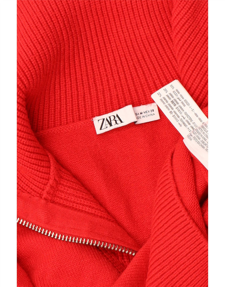ZARA Pull court à col zippé pour femme UK 14 Viscose rouge moyen