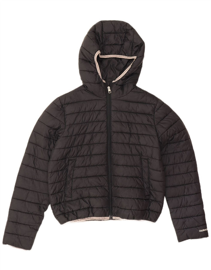 Calvin Klein Jeans Veste matelassée surdimensionnée à capuche pour femme UK 10 Small Noir