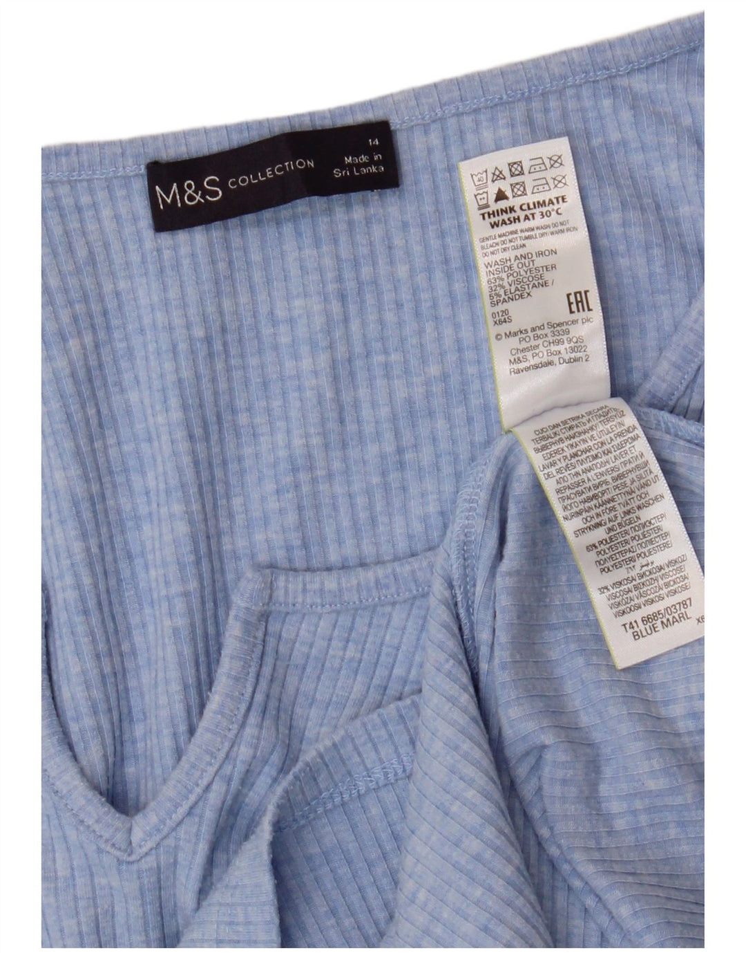 Marks & Spencer Haut à manches longues pour femme UK 44 Large Bleu Polyester