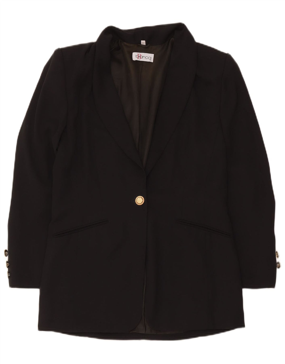Bianca Veste blazer longue 1 bouton pour femme EU 36 Petit Noir Polyester