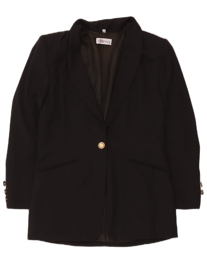 Bianca Veste blazer longue 1 bouton pour femme EU 36 Petit Noir Polyester
